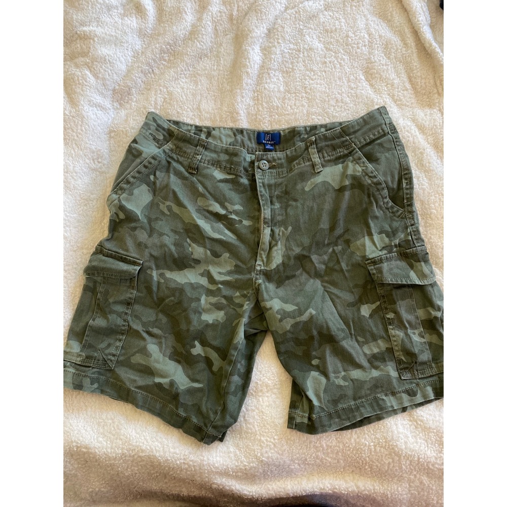 George Mens Camo Cargo Shorts Green Camouflage Utility Twill Size 34